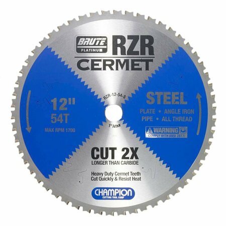 BRUTE PLATINUM 12in Brute RZR Cermet Tipped Circular Saw Blades for Steel, 54 Teeth, 1in Arbor CHA RZR-12-54-S